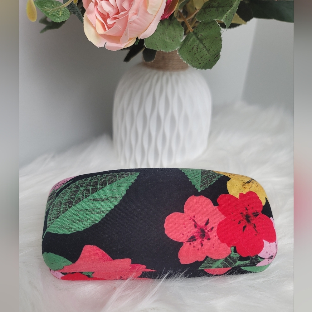 Vera Bradley Floral Black Sunglasses Case with Pink Red Green Accents